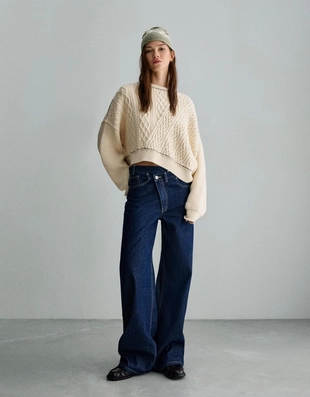 Свитер с узором «коса»- Заказать в России