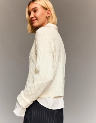 Купить Bershka Свитер с узором косы и вышивкой