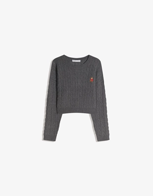 Свитер с узором косы и вышивкой- Заказать в России