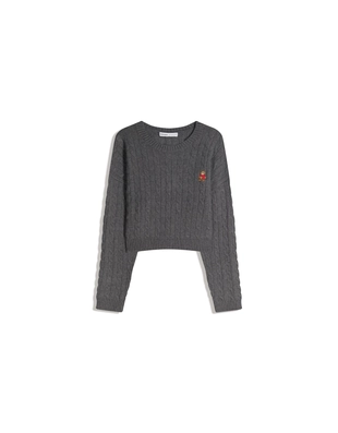 Свитер с узором косы и вышивкой- Заказать в России