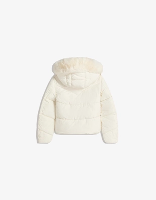 Пуховик из водоотталкивающей ткани с капюшоном и мехом- Заказать в России