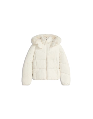 Пуховик из водоотталкивающей ткани с капюшоном и мехом- Заказать в России