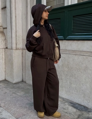 Brown | 5111/190/700 - Bershka Брюки BARREL из мягкой ткани с фиксаторами