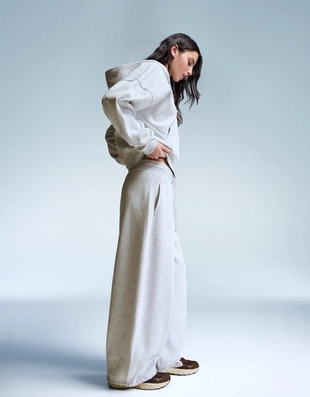 Grey | 5111/190/812 - Bershka Брюки BARREL из мягкой ткани с фиксаторами