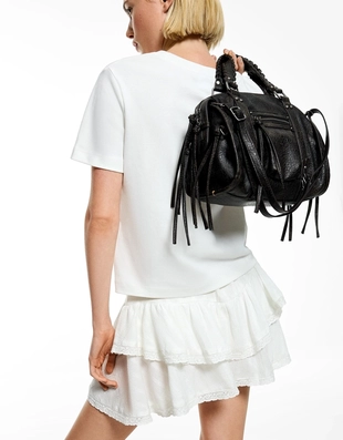 Сумка-боулинг с эффектом потертости и ремнями- Заказать в России