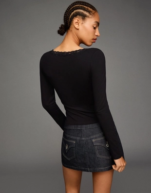 Лонгслив с кружевной отделкой- Заказать в России