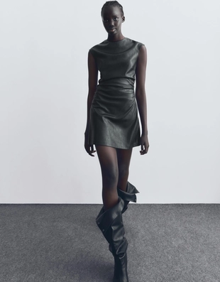 Мини-платье из искусственной кожи- Заказать в России