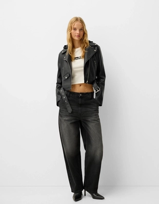 Куртка в байкерском стиле из искусственной кожи- Заказать в России