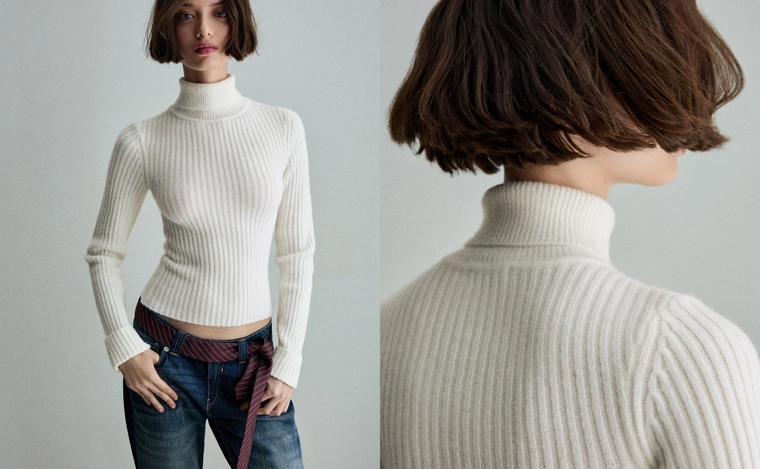 Свитер с высоким воротником в рубчик