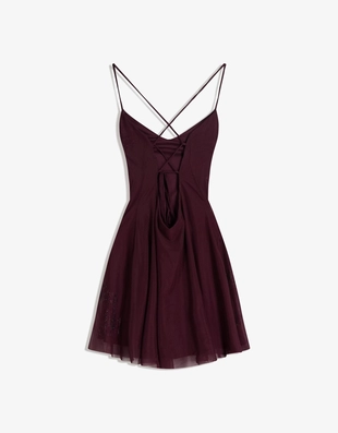 Мини-платье из полупрозрачной ткани на бретелях со стразами- Заказать в России