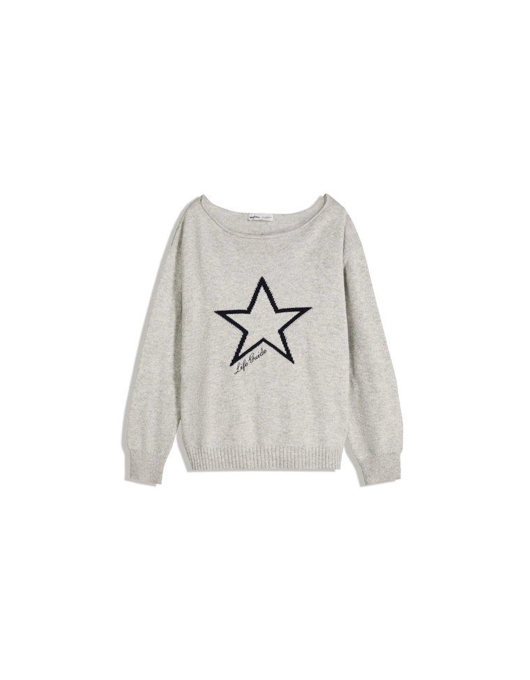 Свитер с вырезом «лодочка» и принтом