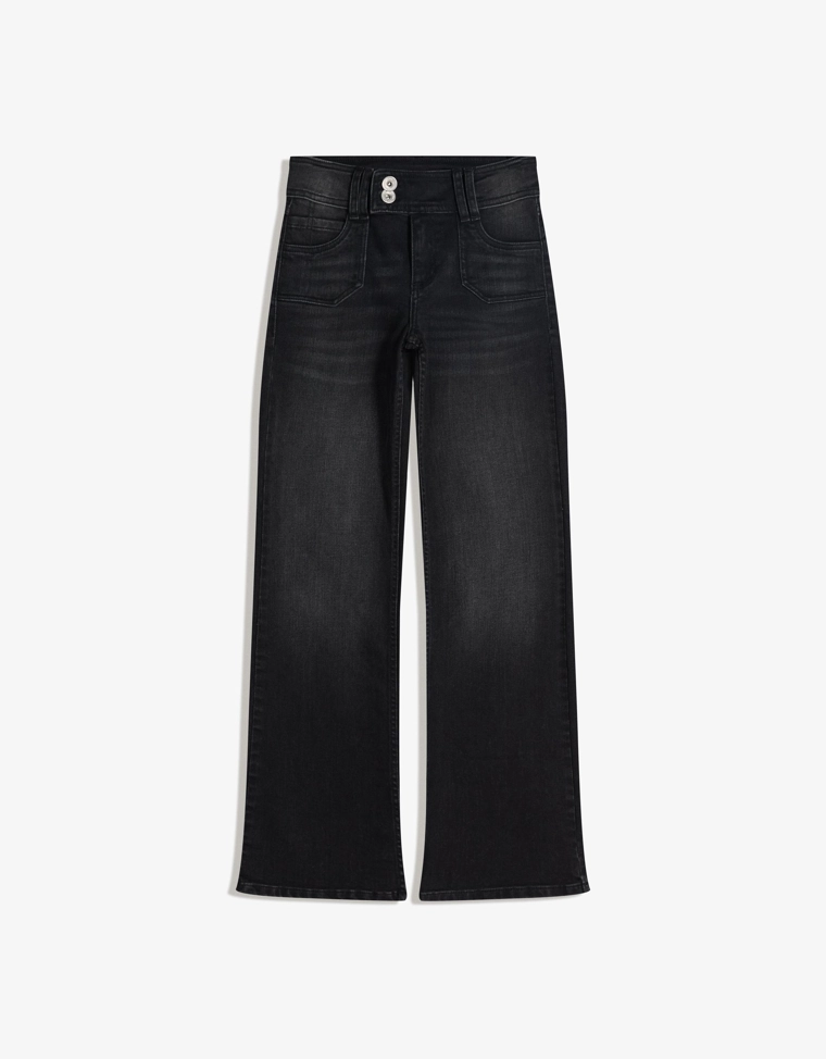 Джинсы клеш с вышивкой и карманами