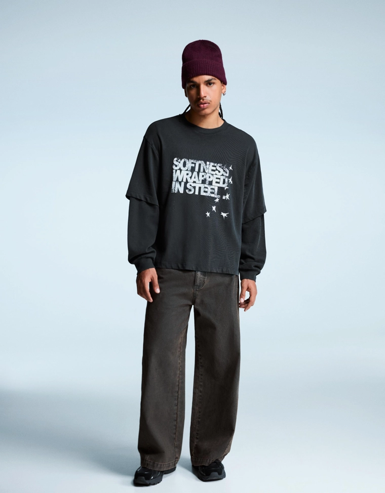 Футболка с принтом и двойными рукавами