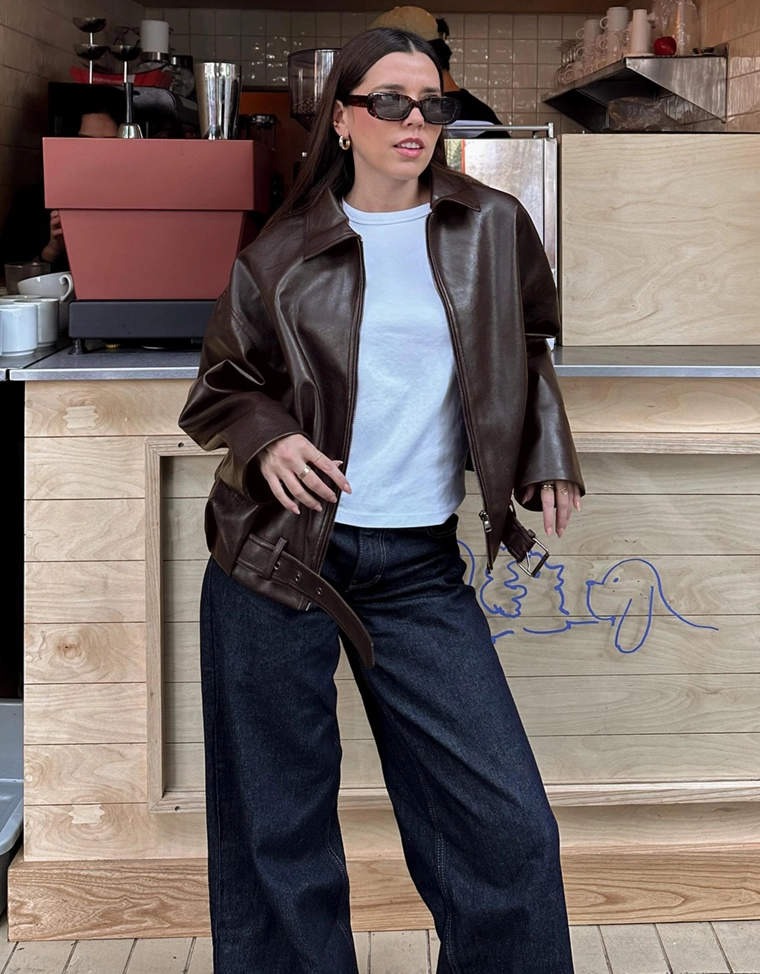 Куртка-бомбер из искусственной кожи с ремнем