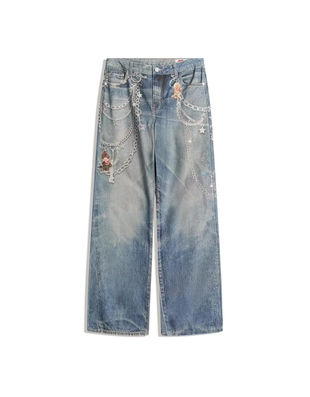 Джинсы MONCHHICHI свободного кроя с принтом- Заказать в России