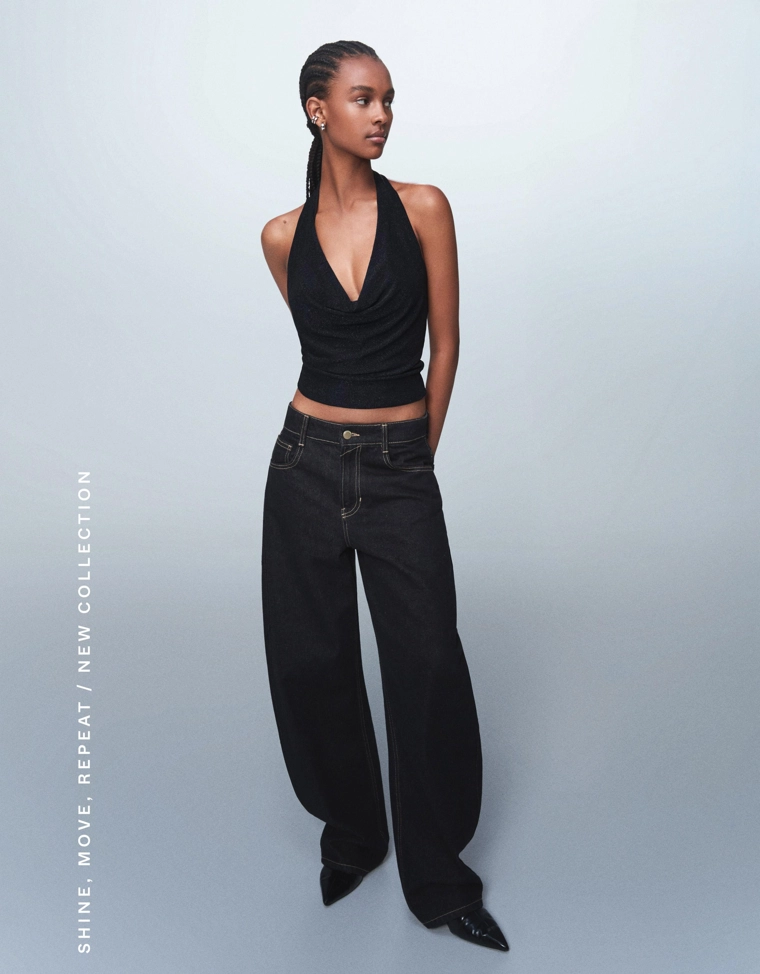 Топ с горловиной халтер, драпированным вырезом и блестящим эффектом