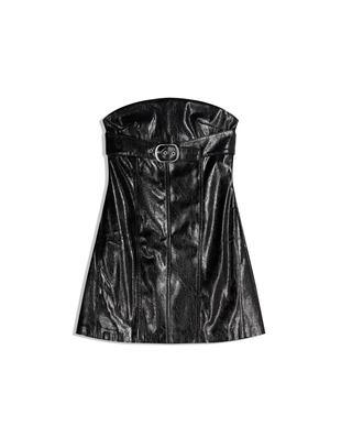 Мини-платье из искусственной кожи с пряжкой- Заказать в России