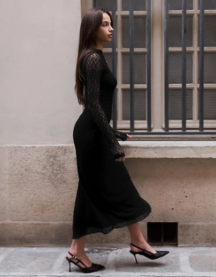 Кружевное платье миди с длинными рукавами- Заказать в России