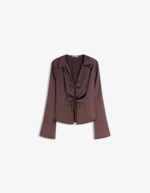 Сатиновая рубашка со шнуровкой- Заказать в России