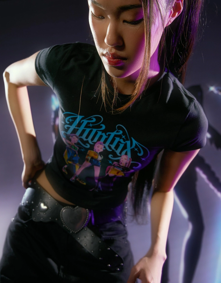 Футболка KPop Demon Hunters Huntr/x с короткими рукавами и принтом