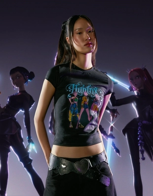 Футболка KPOP DEMON HUNTERS HUNTR/X с короткими рукавами и принтом- Заказать в России