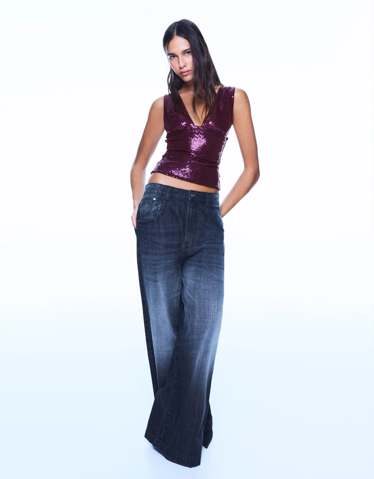 Облегающий топ со сборками и блестками