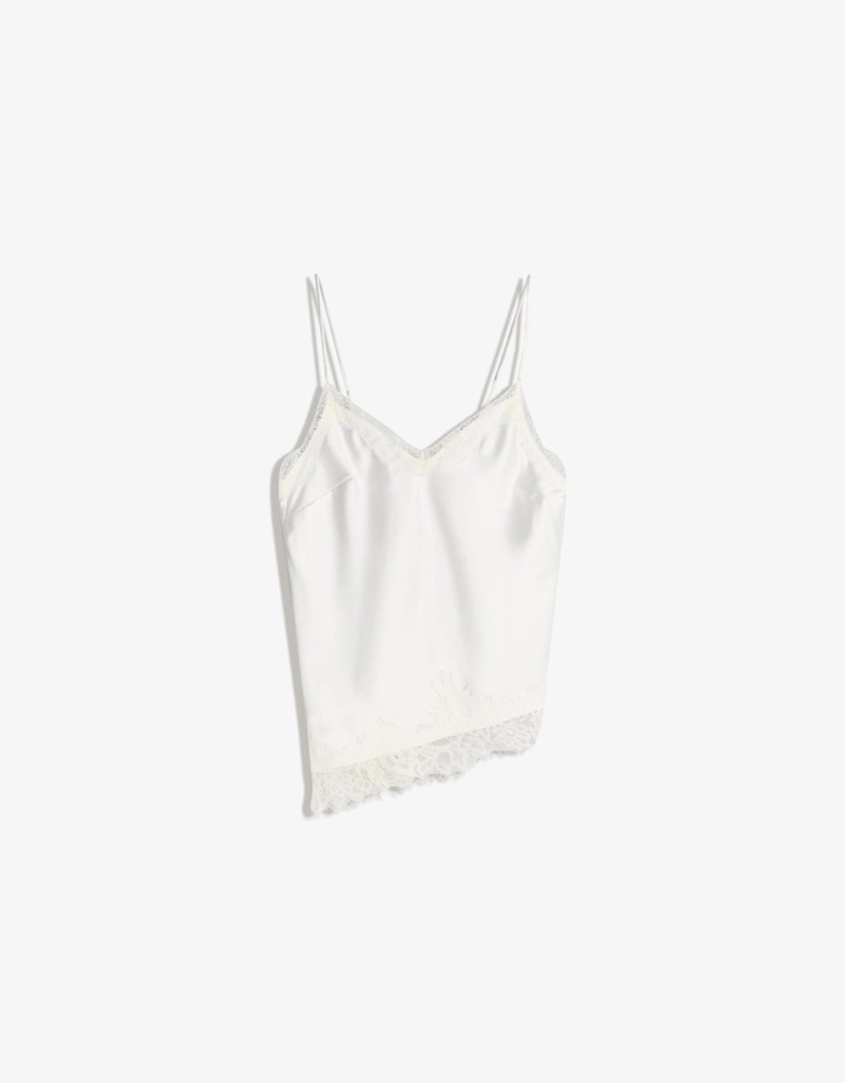 Топ на бретелях из сатина с асимметричным кружевом