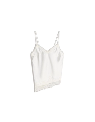 Топ на бретелях из сатина с асимметричным кружевом- Заказать в России