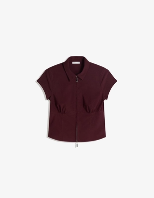 Maroon | 6267/710/686 - Bershka Рубашка на молнии с короткими рукавами