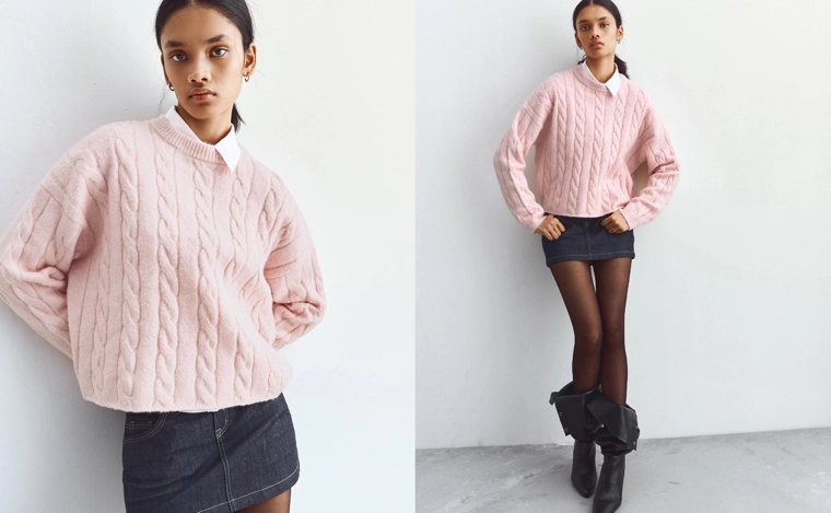 Свитер с узором косы