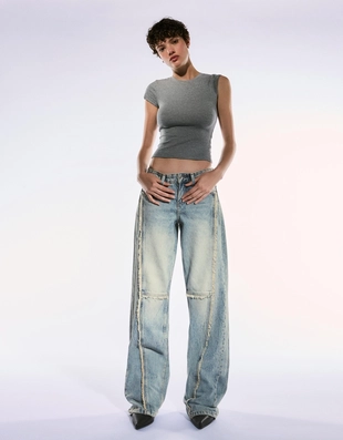 LOW WAIST BAGGY JEANS WITH FRINGING- Заказать в России