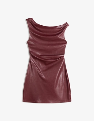 Maroon | 5861/741/686 - Bershka Мини-платье асимметричного кроя из искусственной кожи