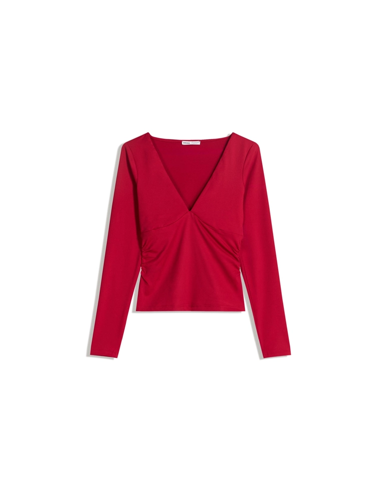 Футболка с длинными рукавами и сборкой