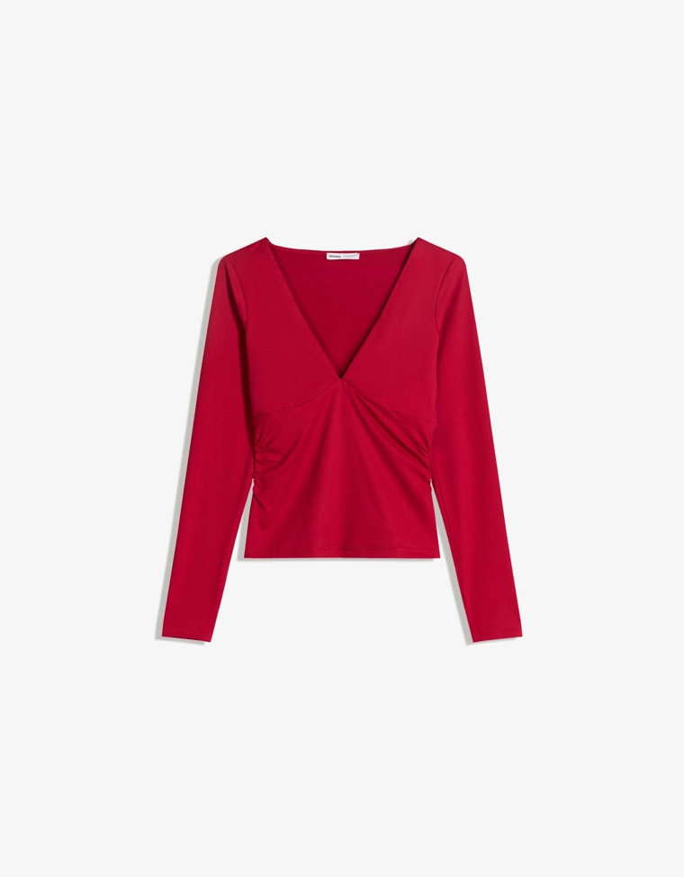 Футболка с длинными рукавами и сборкой