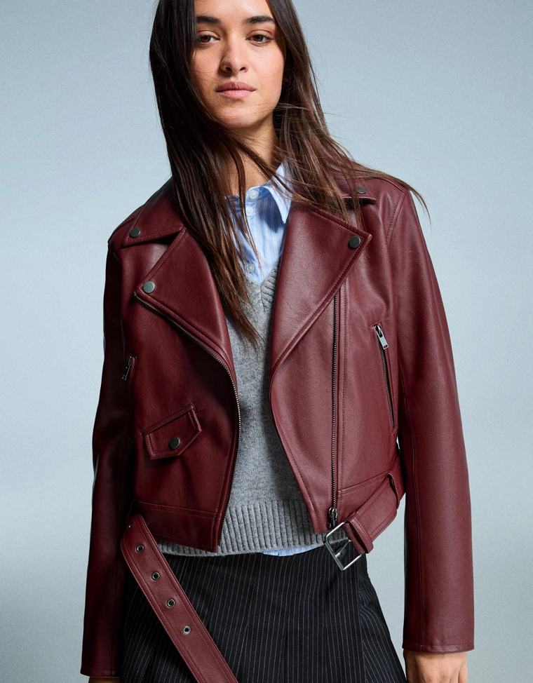 Куртка в байкерском стиле из искусственной кожи