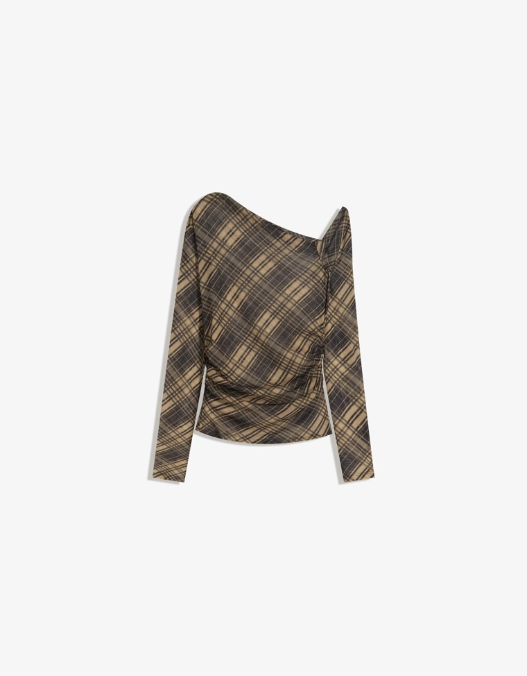 Лонгслив из полупрозрачной ткани в клетку