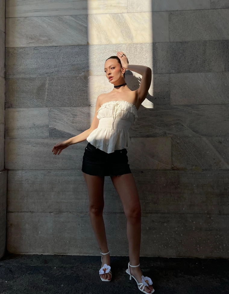 Джинсовая юбка-шорты мини