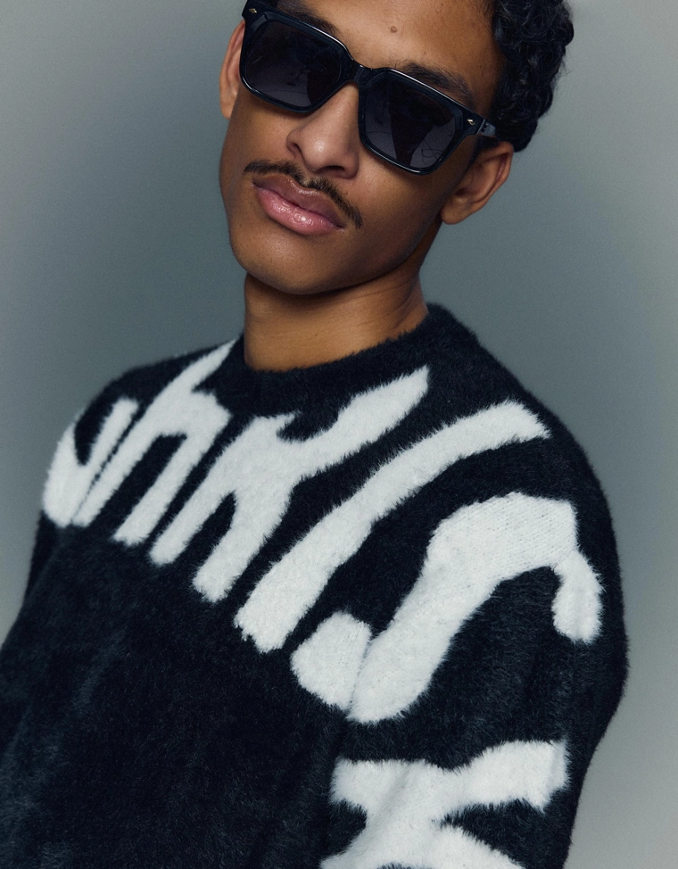 Свитер из искусственного меха с принтом