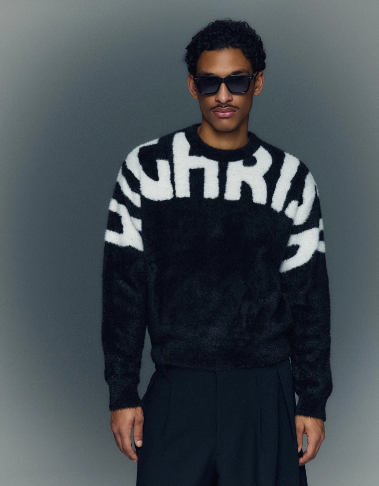 Свитер из искусственного меха с принтом