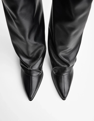 Сапоги на каблуке с длинными отворотами в виде брюк- Заказать в России