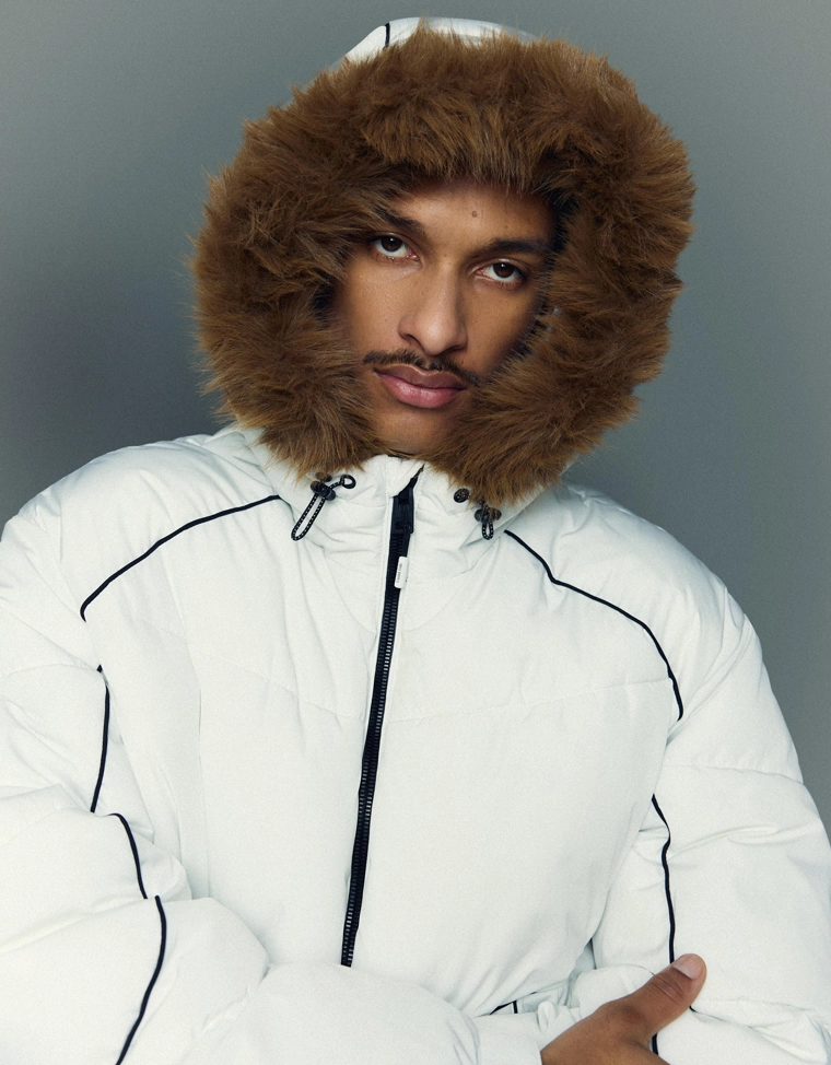Technical jacket with faux fur hood