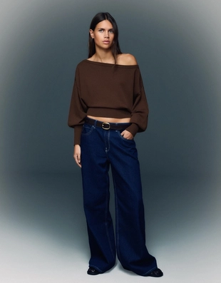 Асимметричный свитер с низом в рубчик- Заказать в России