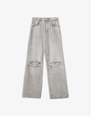 Джинсы с широкими штанинами и разрезами- Заказать в России