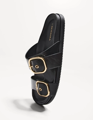 Кожаные босоножки на плоской подошве с пряжками- Заказать в России