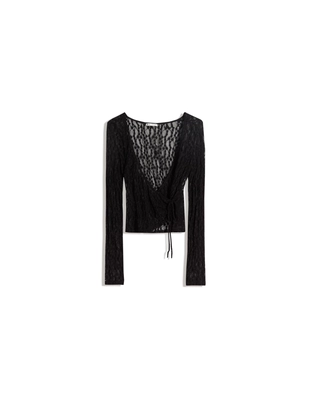 Black | 7654/360/800 - Bershka Лонгслив с кружевом и узлом