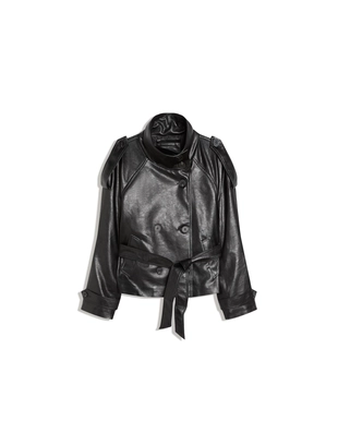 Короткая куртка-тренч из искусственной кожи- Заказать в России