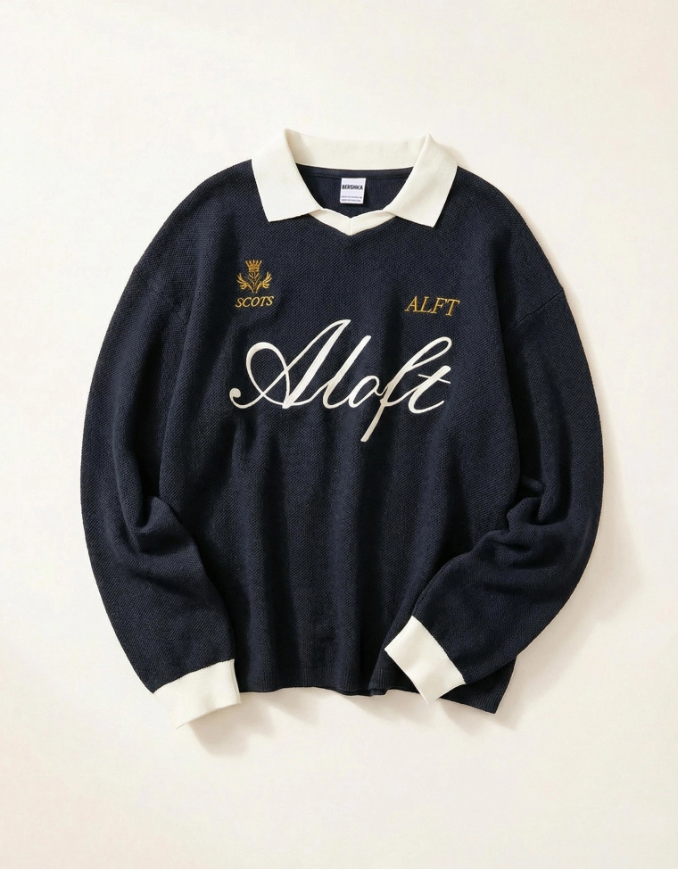 Поло геометрического кроя с длинными рукавами и принтом