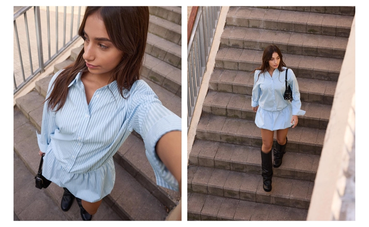 Рубашечное мини-платье со вставкой bershka