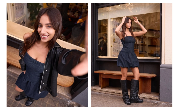 Джинсовое мини-платье с объемным верхом bershka