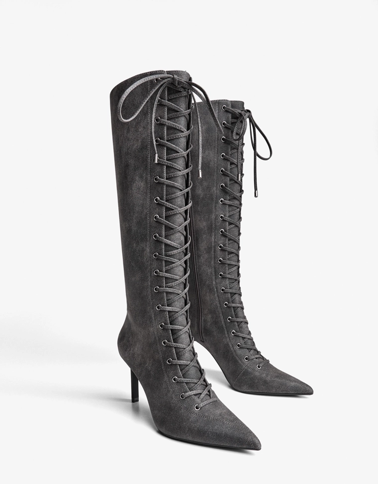 Lace-up heeled boots